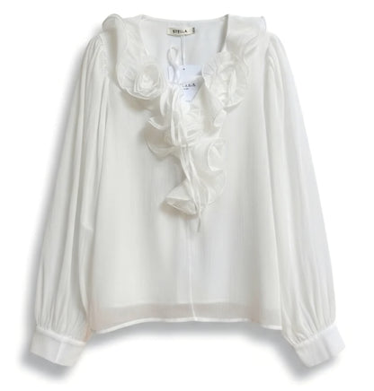 RUFFEL NECK - Blus Vit