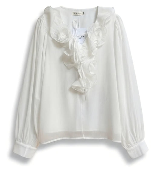 RUFFEL NECK - Blus Vit