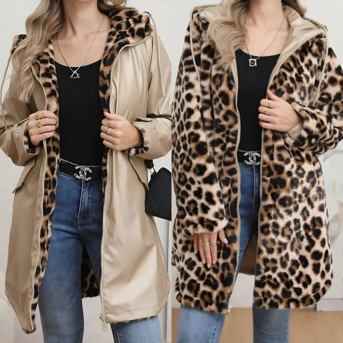 Vändbar vattentät-leopard kappa
