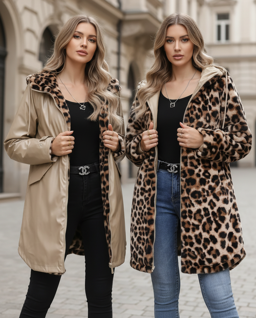 Vändbar vattentät-leopard kappa