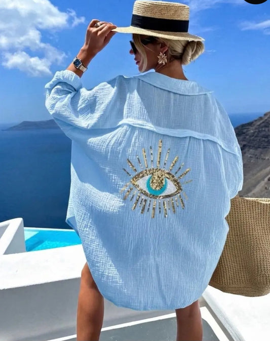 Bomullsskjorta Glitter Öga blå