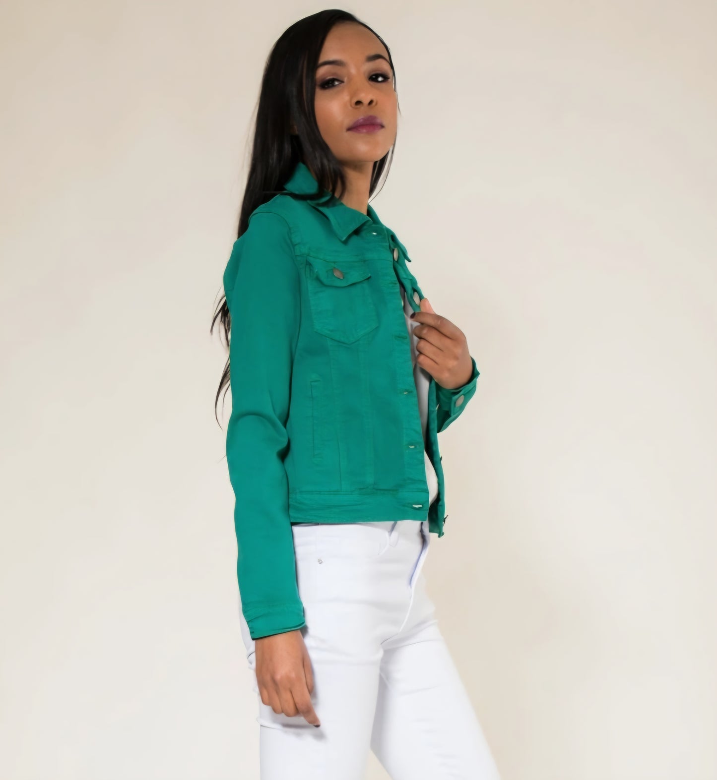 Klassisk stretch jeansjacka Gräsgrön