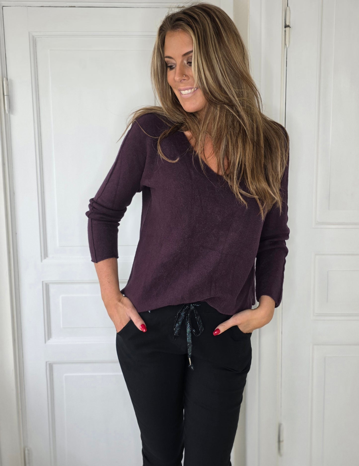 Sömlös stickad tröja plommonlila