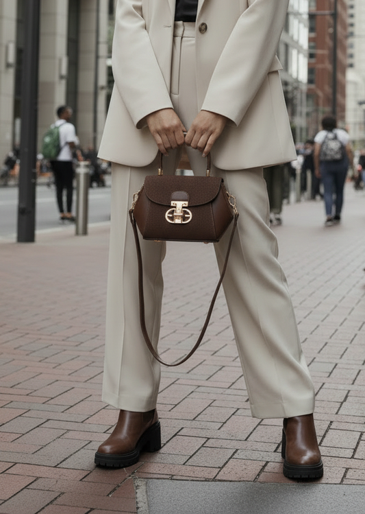 Gallantry två material handväska Brun