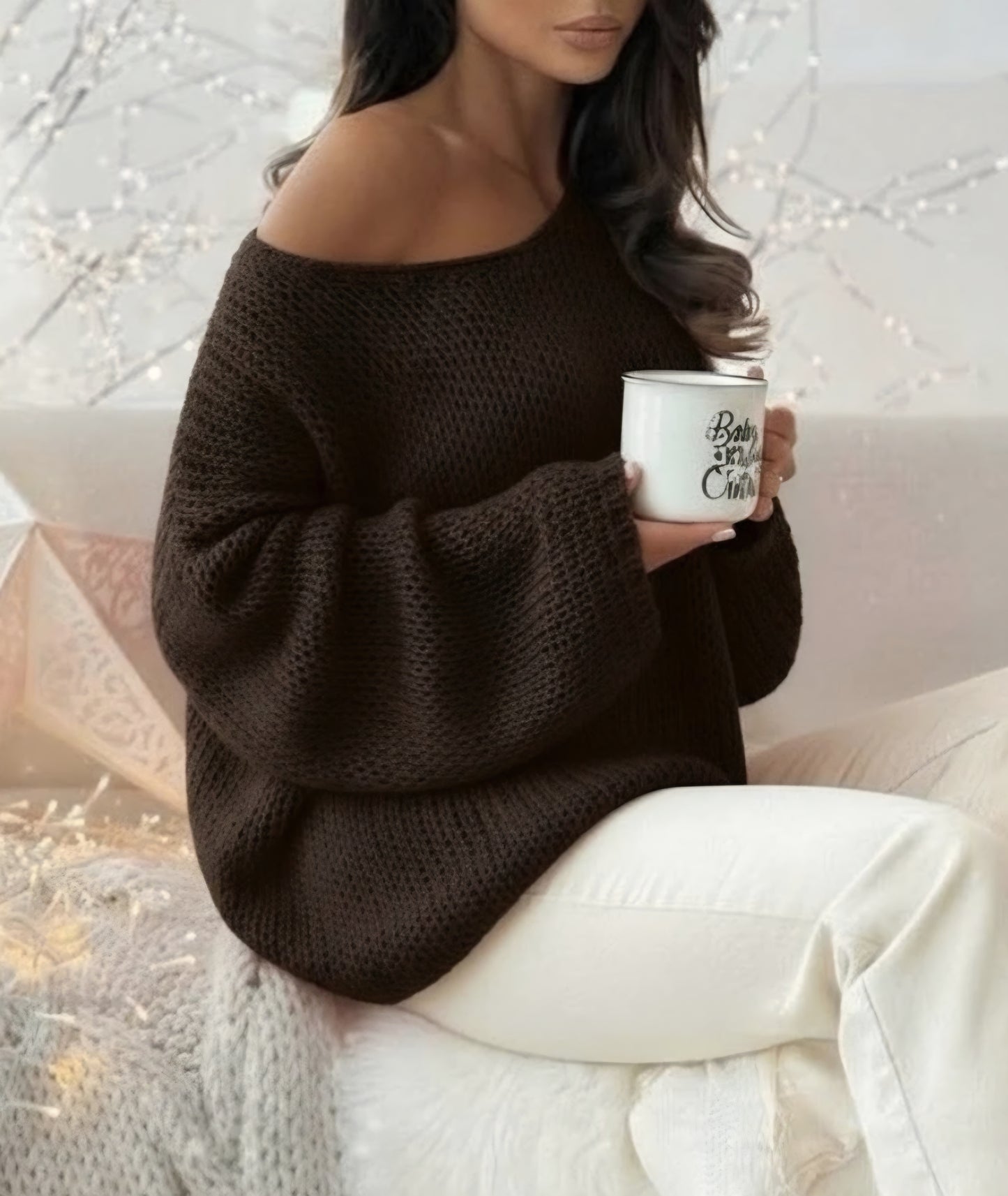 Oversize stickad tröja Brun