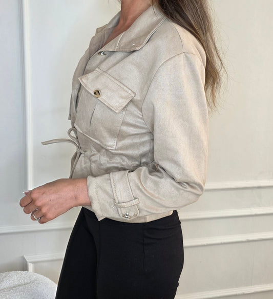 Kort jacka i mockaimitation Beige