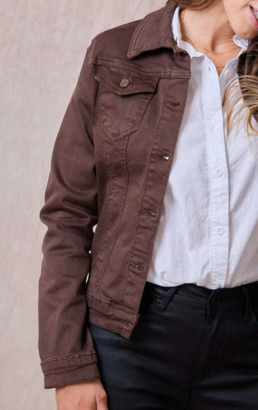 Klassisk stretch jeansjacka Coffee