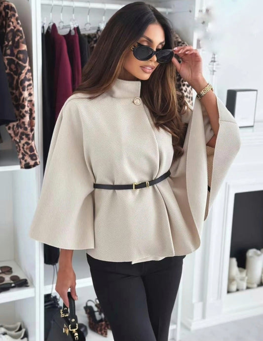 Elegant cape with belt Beige