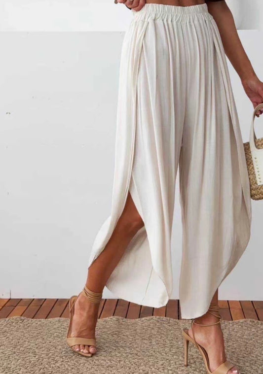 Lyocellbyxor med sidoslitsar Beige