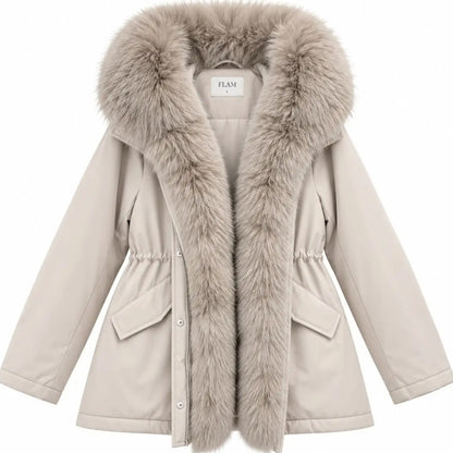 Jacka med krage i fuskpäls Beige