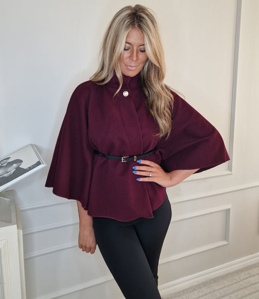 Elegant Cape/Poncho with belt Vinröd