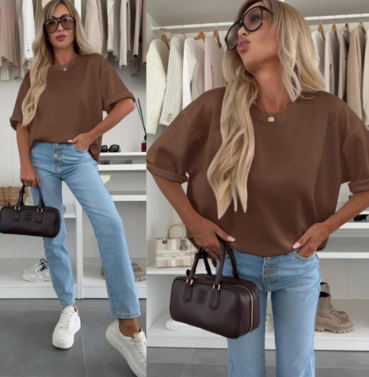 Topp oversize kortärmad Brun
