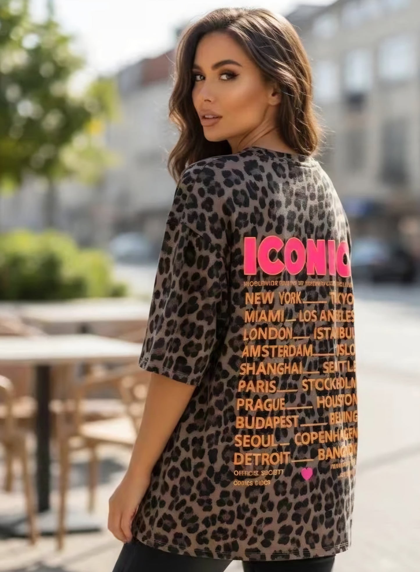 Bomulls-T-shirt med ICONIC-tryck fram och bak Brun