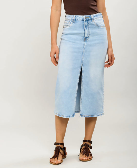 Toxik lång slitsad pennkjol i stretchig denim