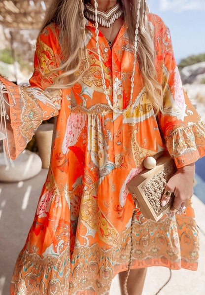 Viskos klänning Isabella Orange