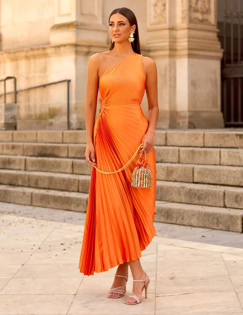 Draperad klänning Orange