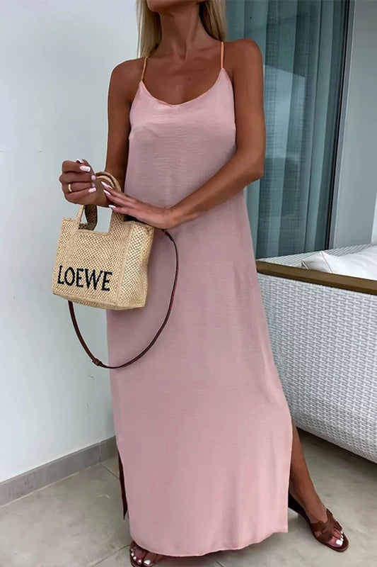 Ärmlös maxiklänning med korsrygg Rosa