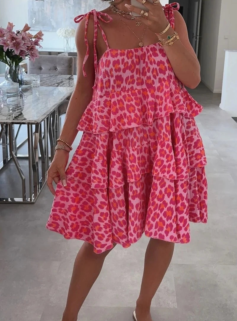 Klänning Volanger Leopard Rosa