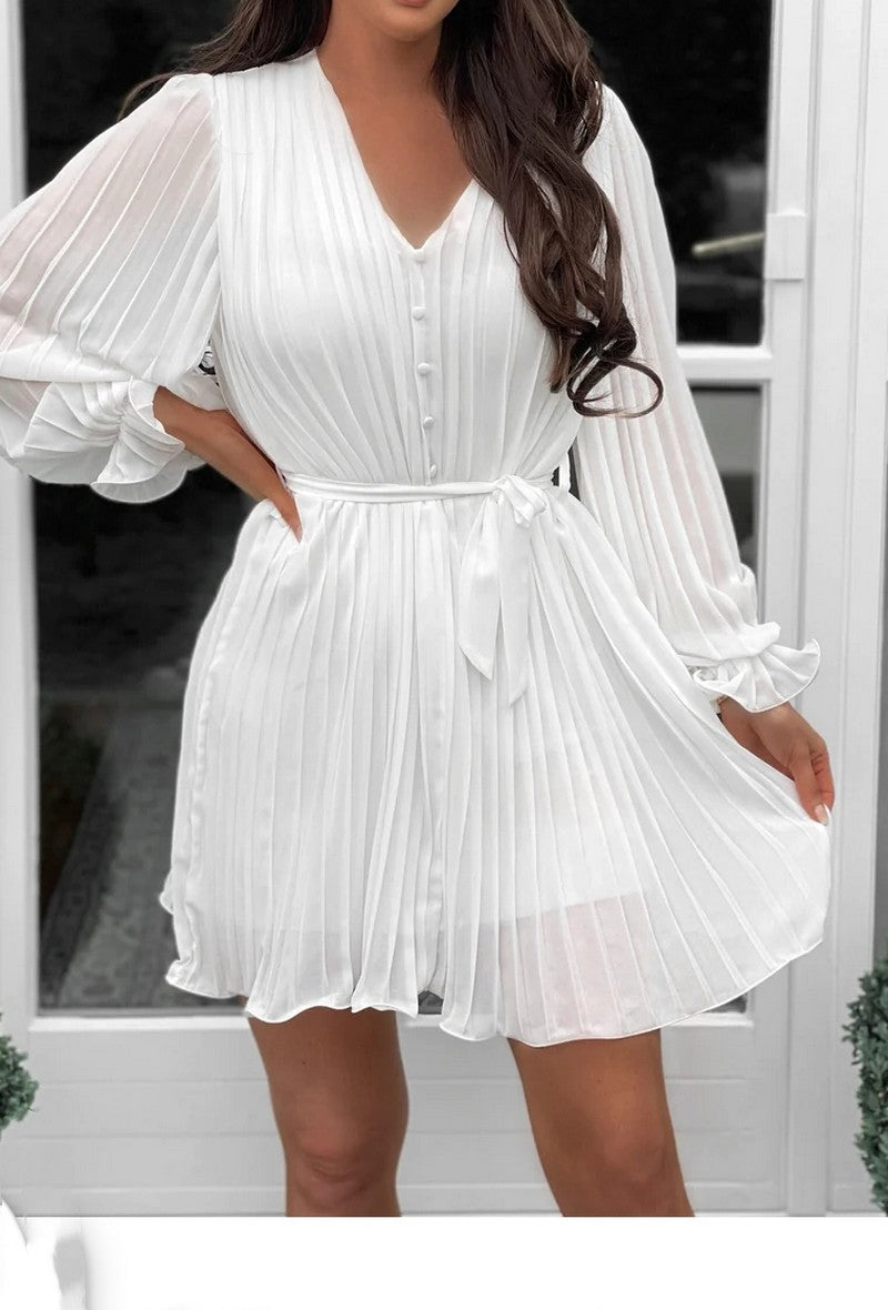 PLEATED DRESS White
