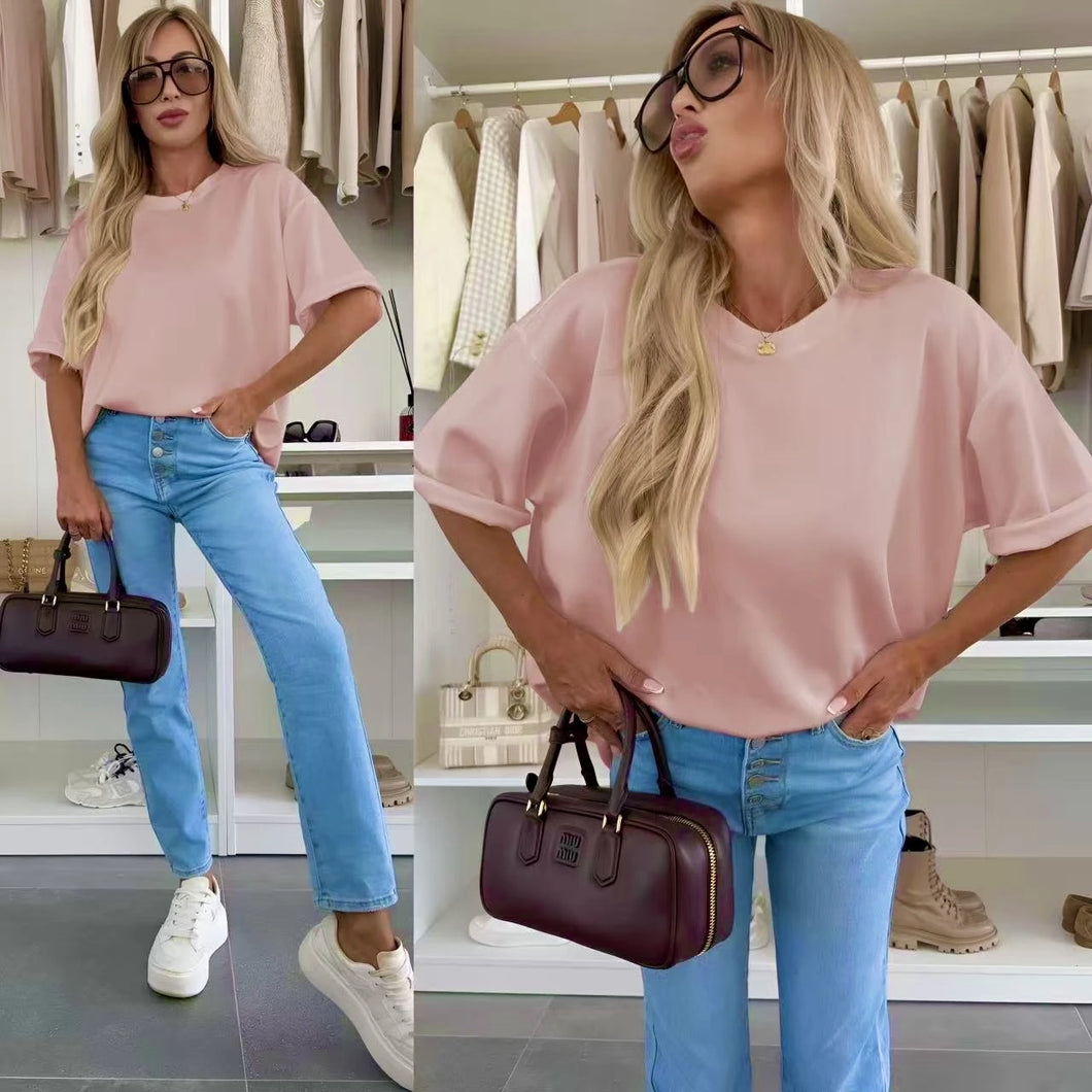 Topp oversize kortärmad Rosa