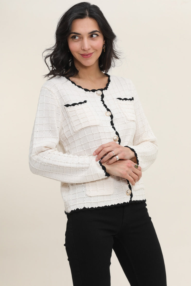 Knitted cardigan with pockets White