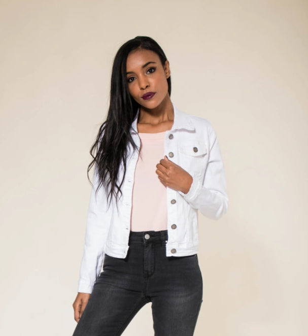 Klassisk stretch jeansjacka Vit