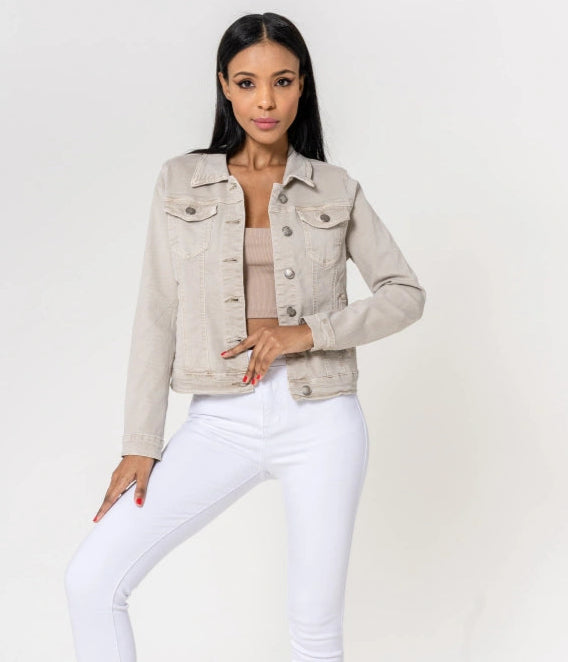 Klassisk stretch jeansjacka Beige