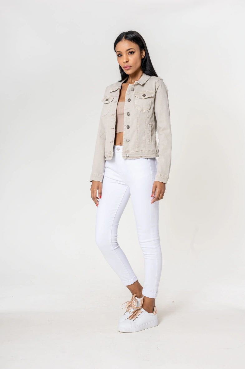 Klassisk stretch jeansjacka Beige