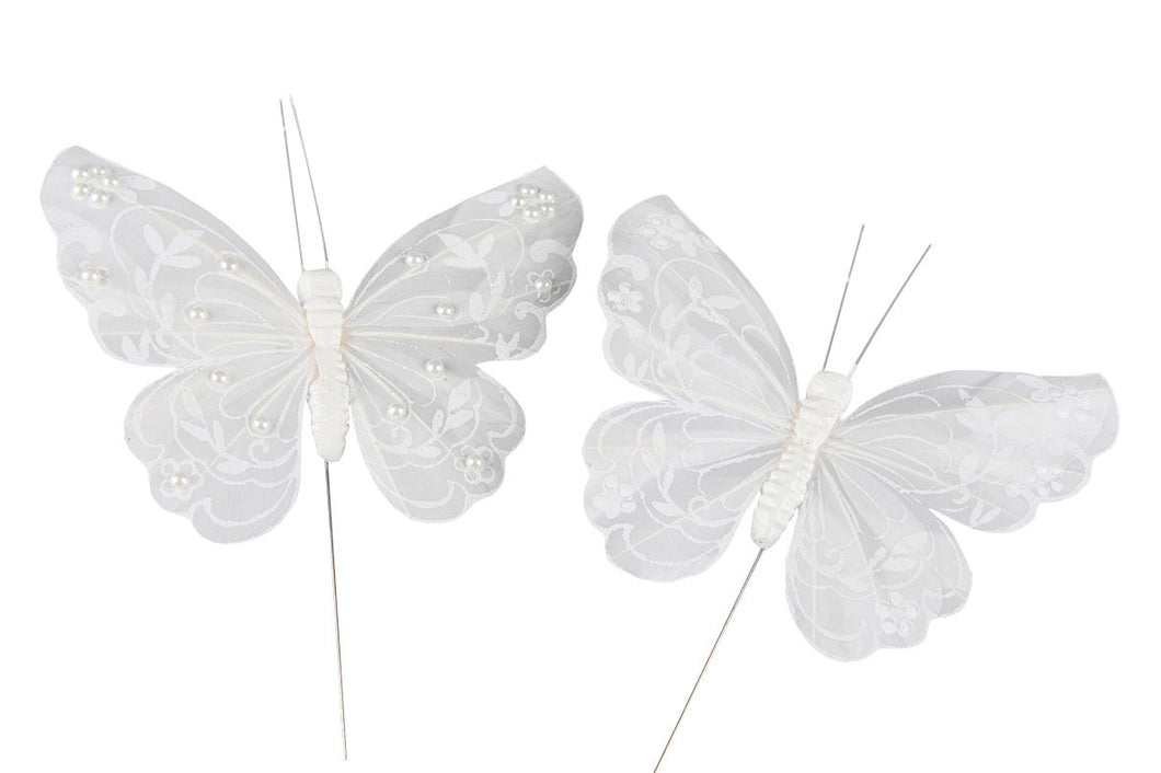 Schmetterling/Stab Weiß 13cm