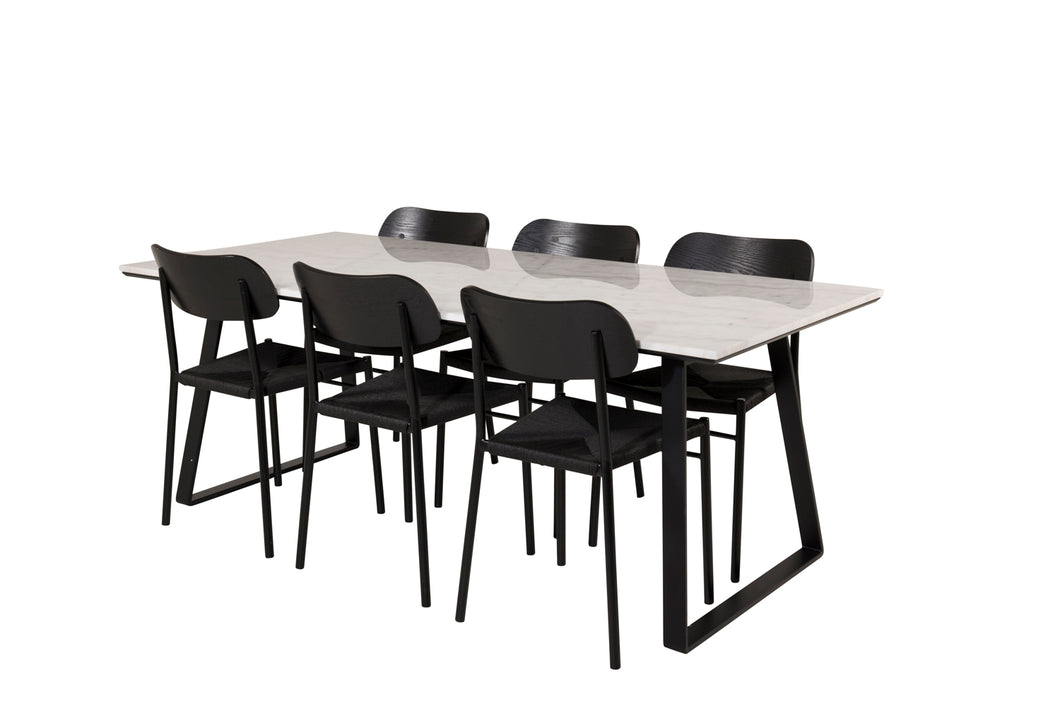 Grupo comedor Mármol 200×90cm + 6 sillas de comedor